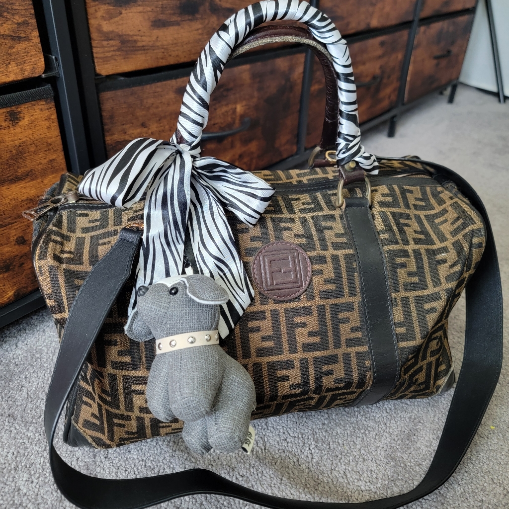 Rare Authentic Fendi Zucca Boston Travel Bag